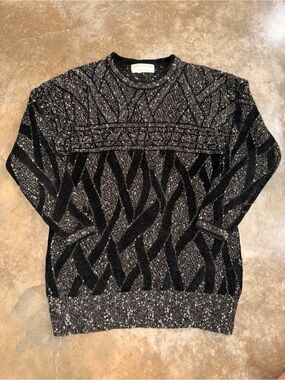 Collections by Michelle Stuart Grandpacore Cable Knit Sweater Black L Cabincore